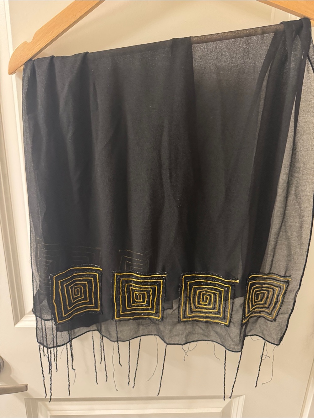 Black Beaded Fringe Scarf - Elegant Women's Accessory